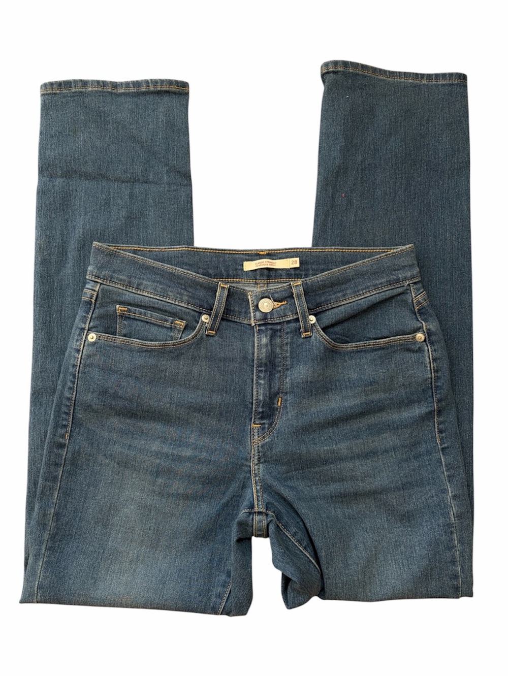 Levi’s Classic Straight Jeans Medium Wash Mid Rise Stretch Denim Minimalist Y2K